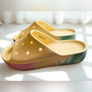 Crocs Women's Cream and Multicolor Platform Clogs